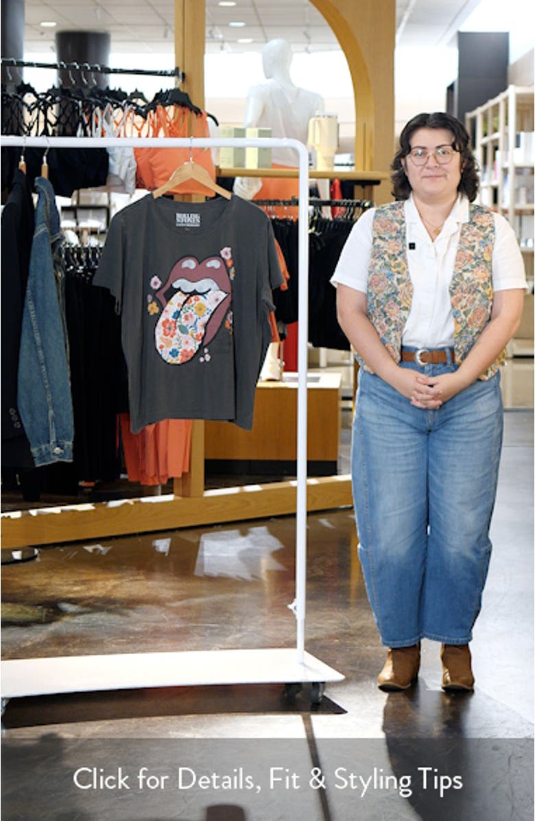 Rolling Stones Floral Embroidered Hot Lips Graphic T-Shirt, sales video thumbnail