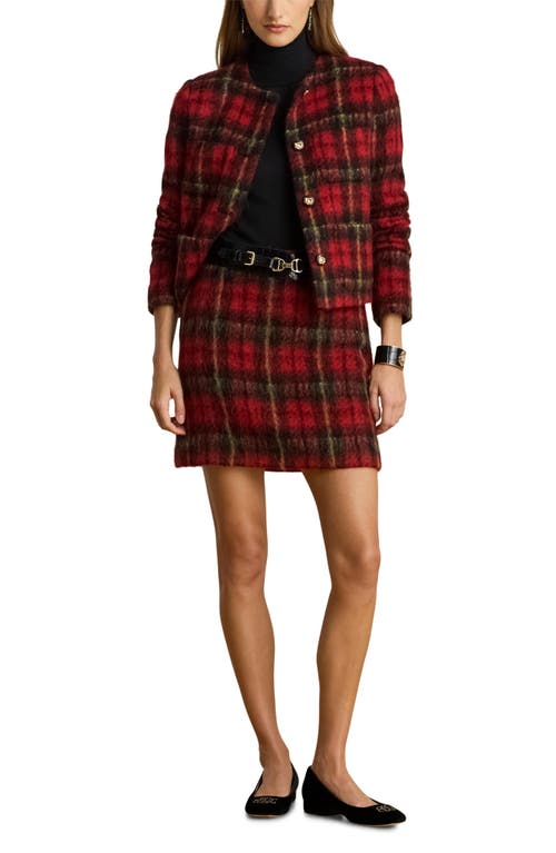 Ralph Lauren Mohair Plaid Pencil Mini Skirt In Red