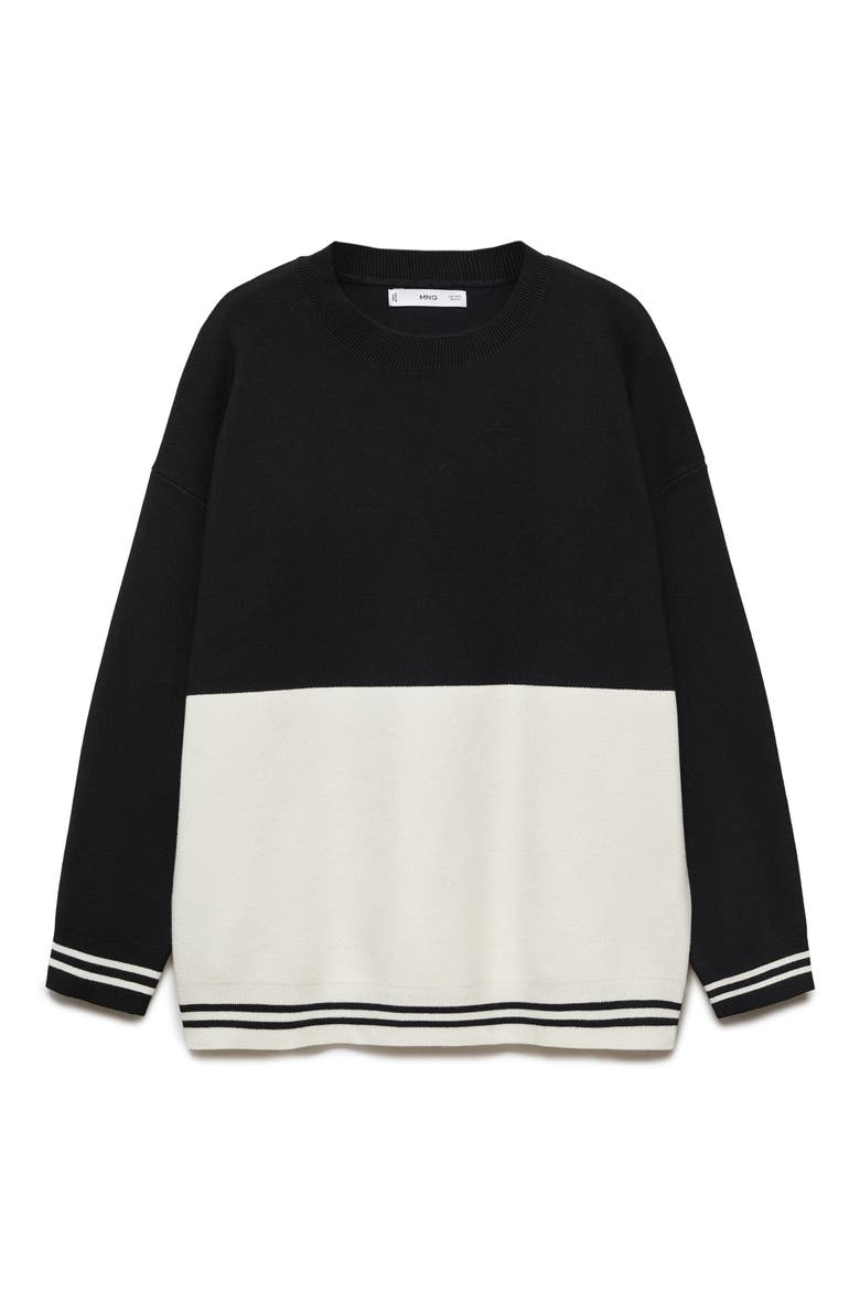 Colorblock Oversize Crewneck Sweater, Alternate, color, BLACK