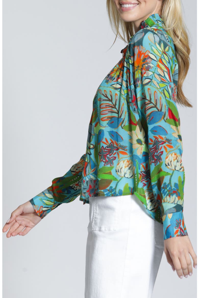 Floral Ruffle Placket Top, Alternate, color, TEAL BLUE MULTI