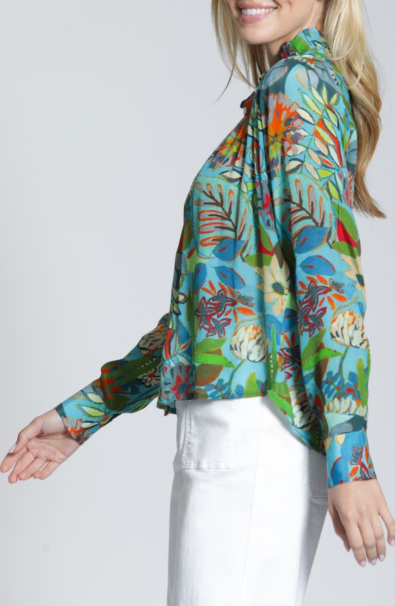 APNY Floral Ruffle Placket Top, Alternate, color, Teal Blue Multi