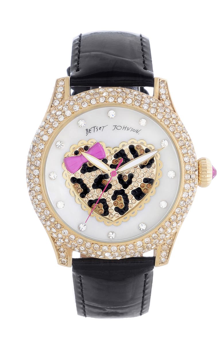 Betsey Johnson Heart Dial Pavé Crystal Watch | Nordstrom