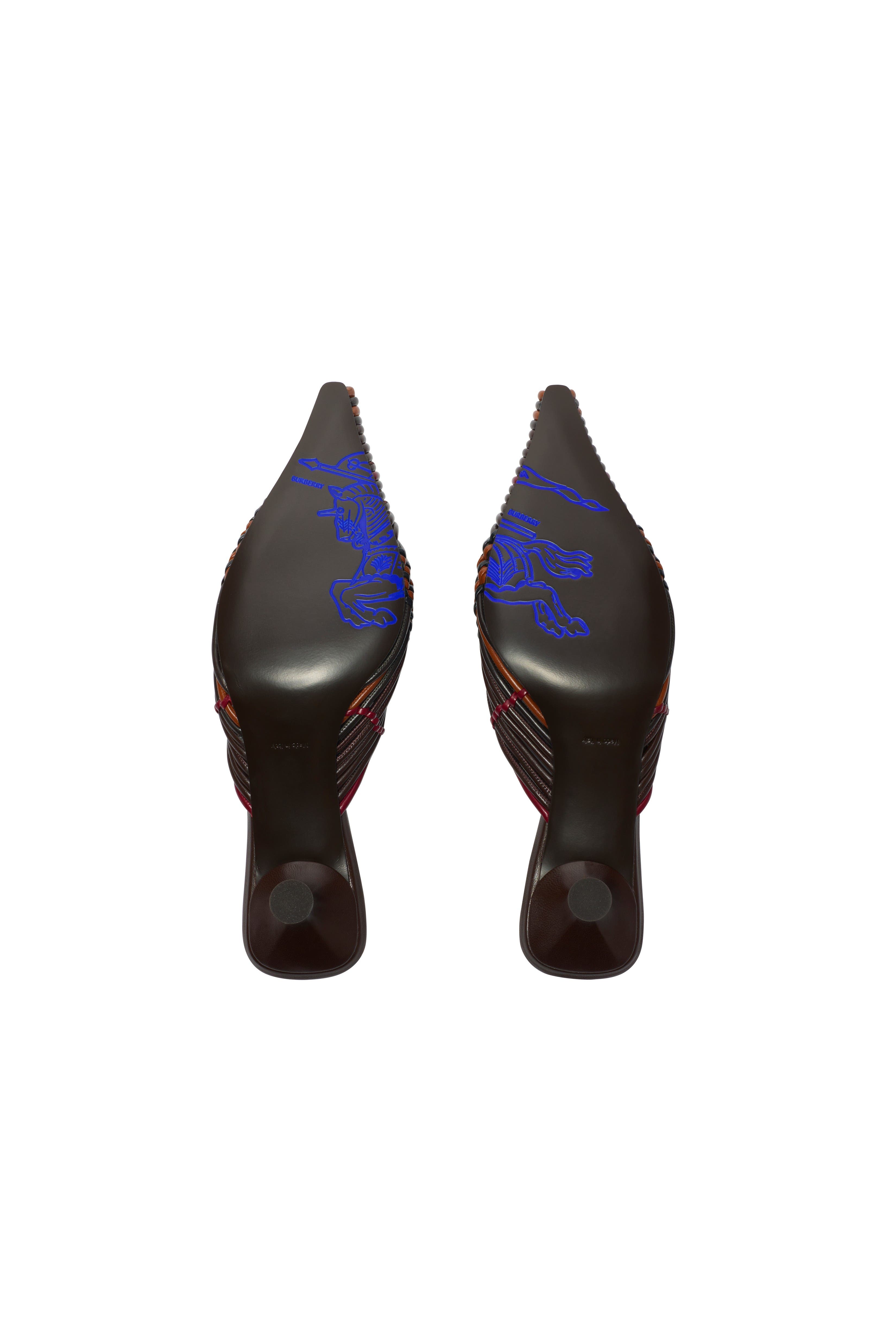 Burberry Check Woven Leather Cameo Mules, Alternate, color, Mahogany Red