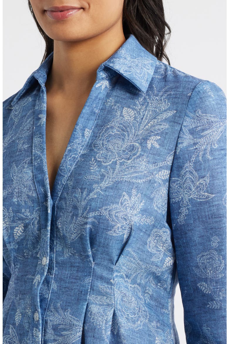 Floral Pleated Waist Long Sleeve Shirtdress, Alternate, color, BLUE