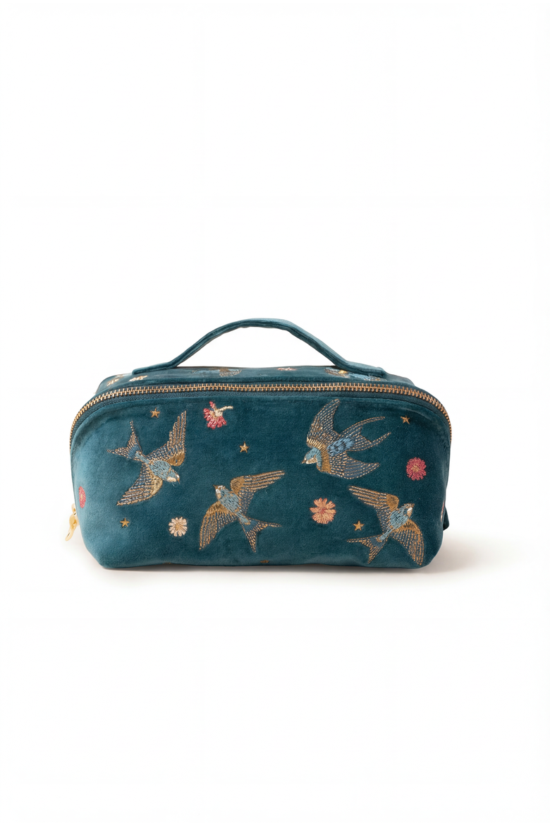 Swallows Open Flat Velvet Makeup Bag, Main, color, Rich Blue