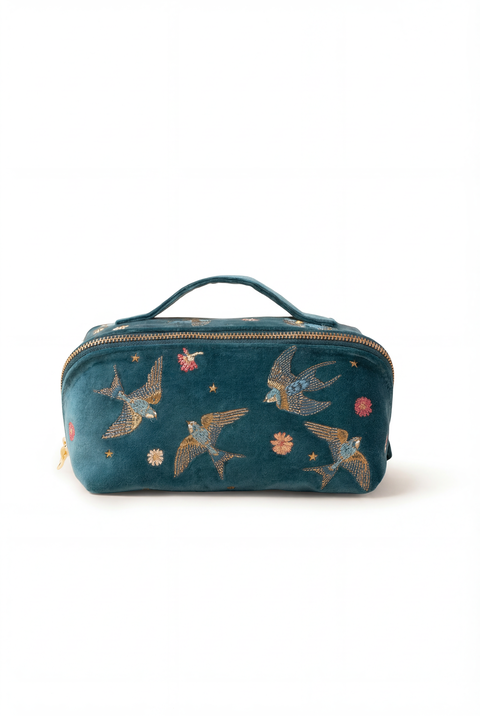 Swallows Open Flat Velvet Makeup Bag