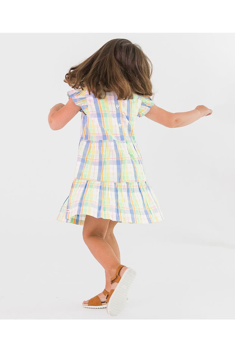 Girls Flutter Sleeve Tiered Dress, Alternate, color, Clubhouse Rainbow Plaid