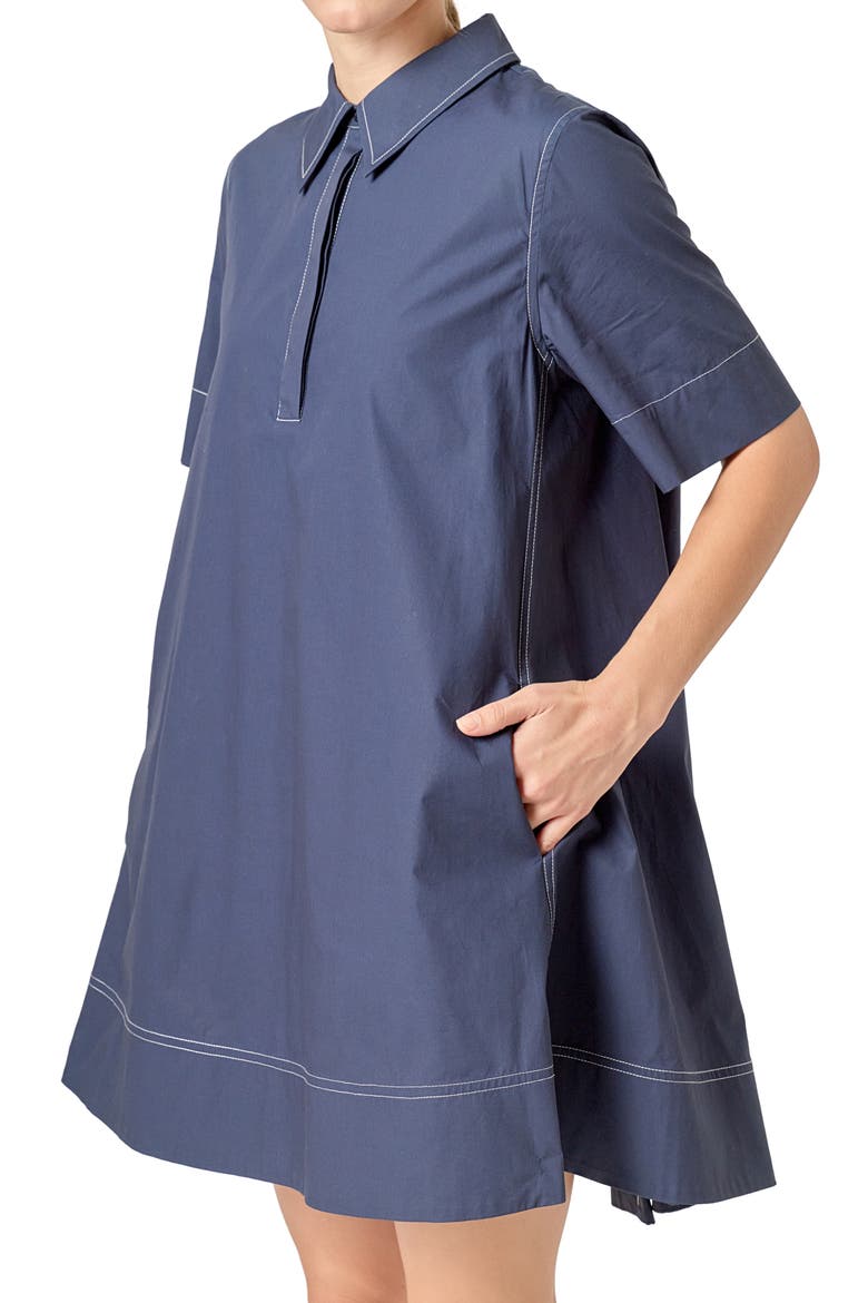 Contrast Detail Mini Shirtdress, Alternate, color, NAVY