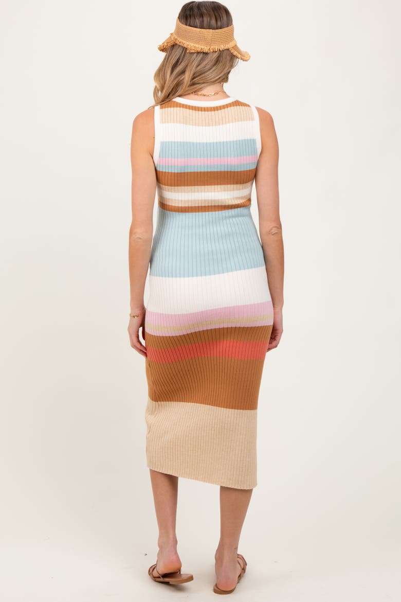 Colorblock Striped Knit Sleeveless Midi Dress, Alternate, color, Light Olive