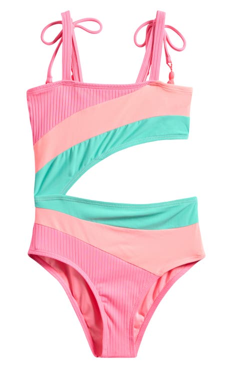 Kids' Rib Colorblock One-Piece Swimsuit (Big Kid)