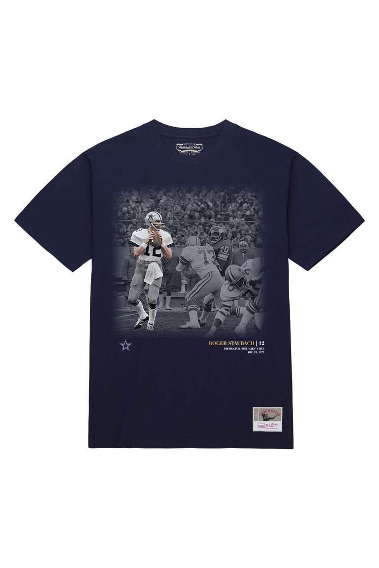 Men's Mitchell & Ness Roger Staubach Navy Dallas Cowboys Moments T-Shirt, Main, color, Navy
