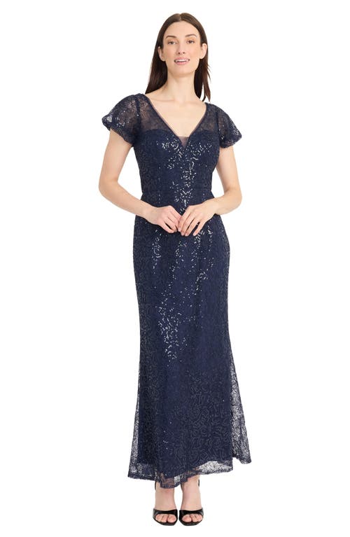 Maggy London Sequin Mermaid Gown In Navy Blazer/eclipse