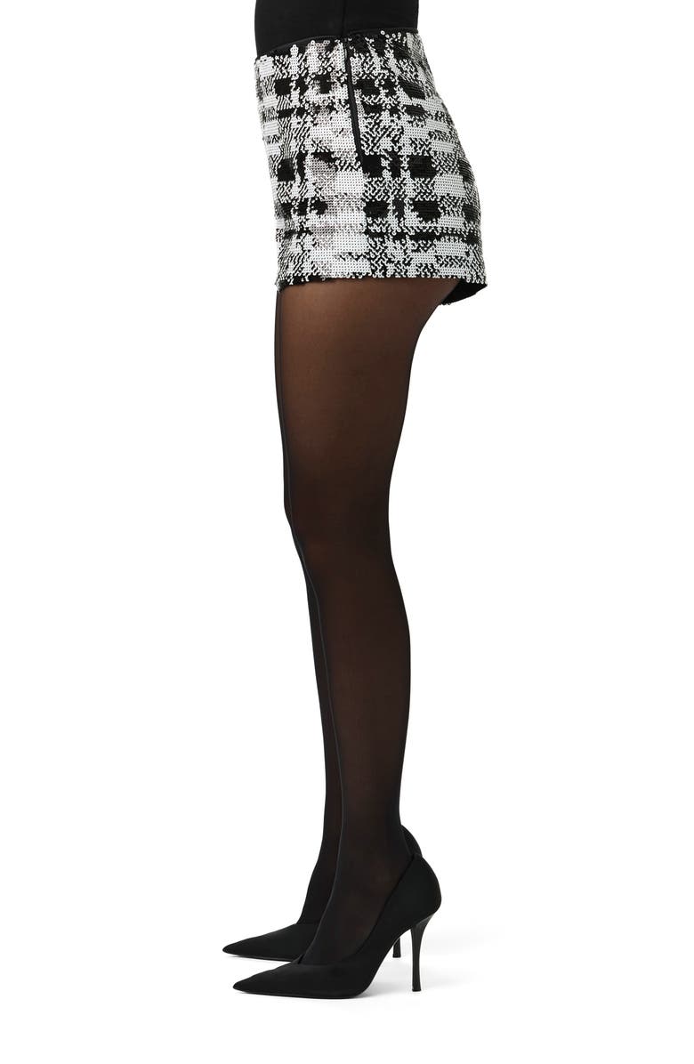 Naked Wardrobe Sequin Shorts, Alternate, color, White/ Black Plaid
