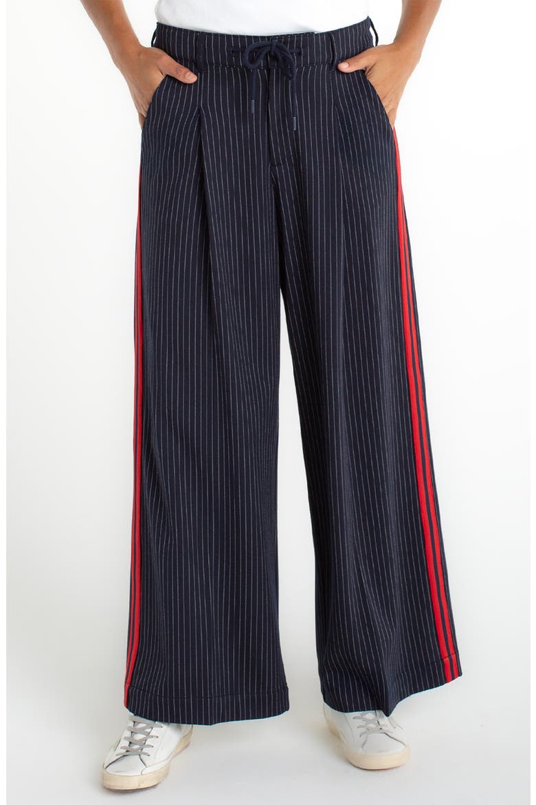 Pinstripe & Side Stripe Pleated Drawstring Pants, Main, color, DP MDNITE STRP