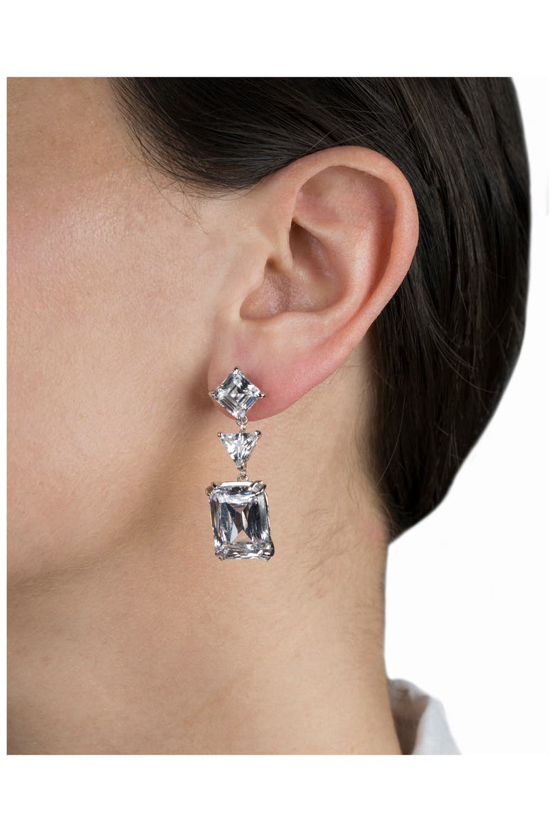 Multi CZ Dangle Earrins, Alternate, color, CLEAR/ SILVER