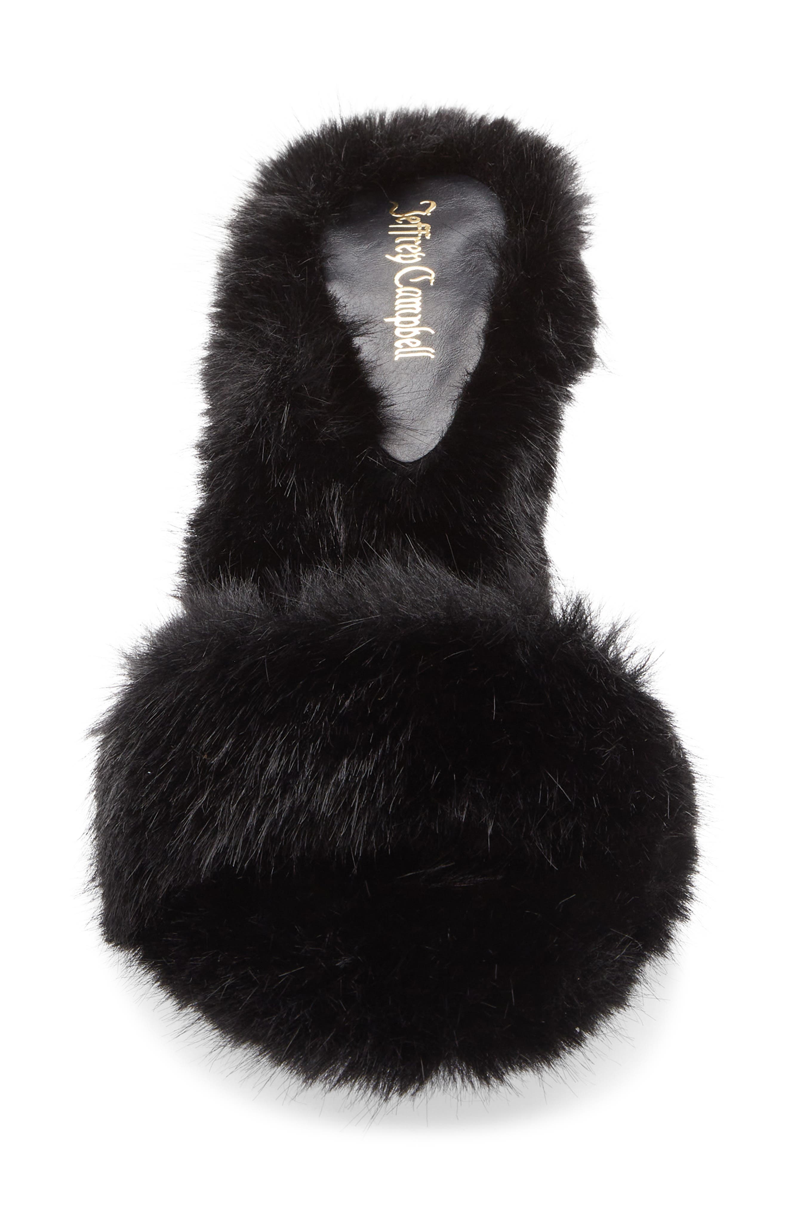 Jeffrey Campbell Big Mama Faux Fur Sandal, Alternate, color, Black