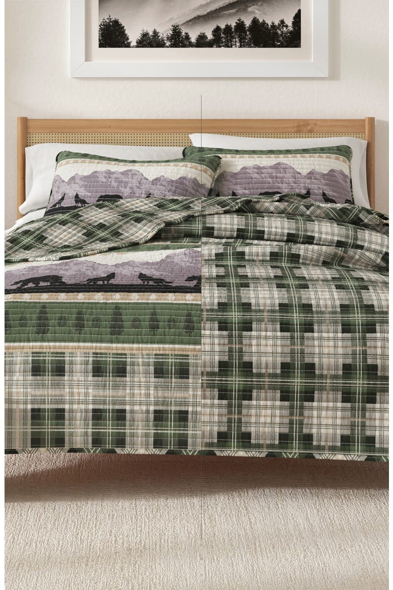 Mountain Scene Plaid Quilt Set, Alternate, color, FOREST PATCHWORK
