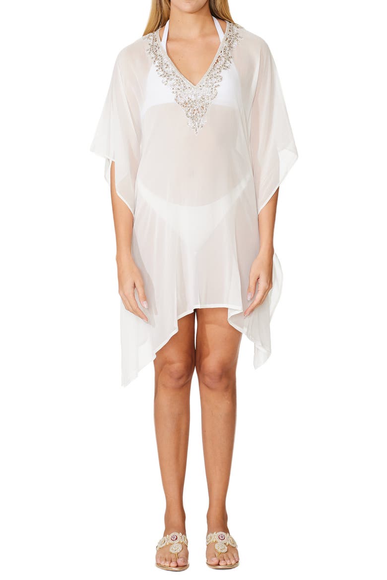Beaded Cover-Up Tunic, Alternate, color, WHITE