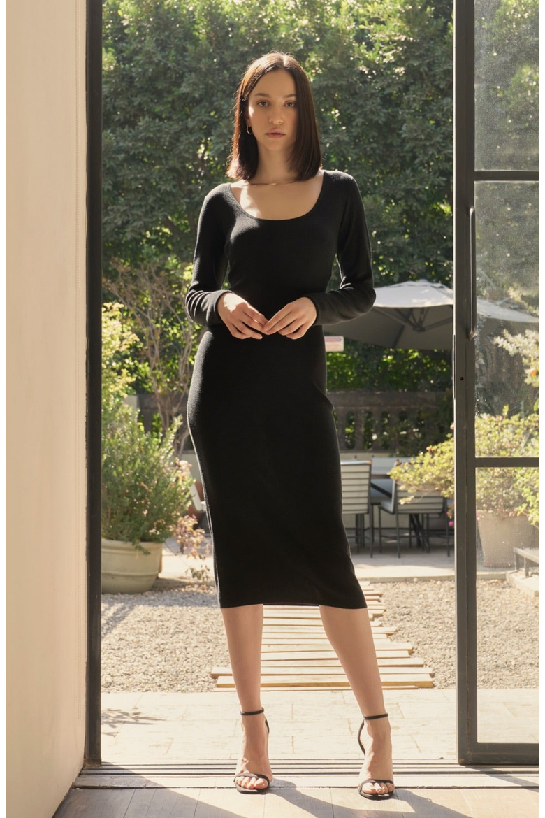 Yvette Featherlight Long Sleeve Dress, Alternate, color, Black