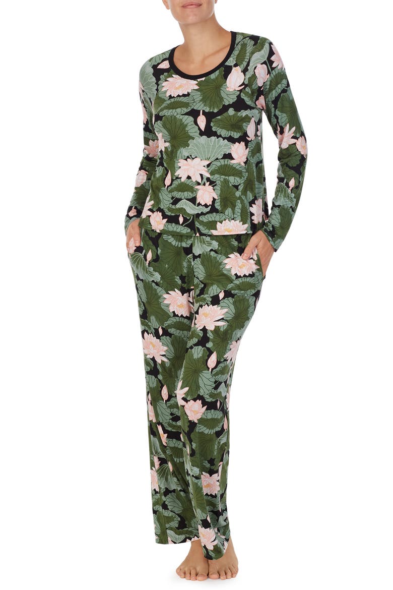 Long Sleeve Pajamas, Main, color, BLACK WATERLILLIES