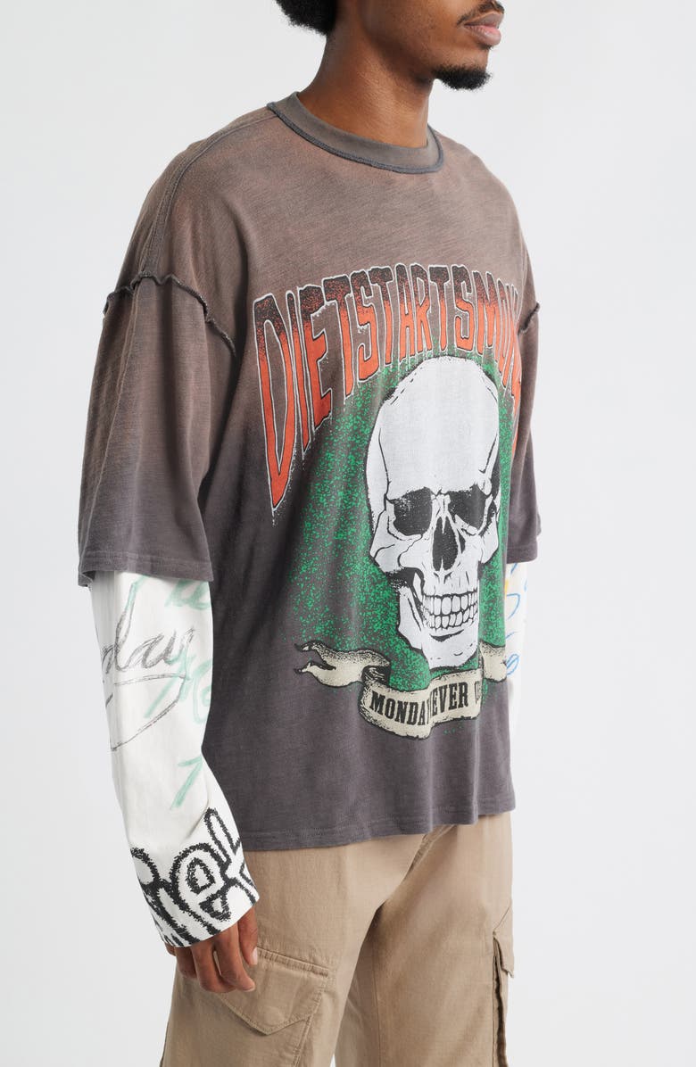 DIET STARTS MONDAY Double Layer Skull Graphic T-Shirt, Alternate, color,