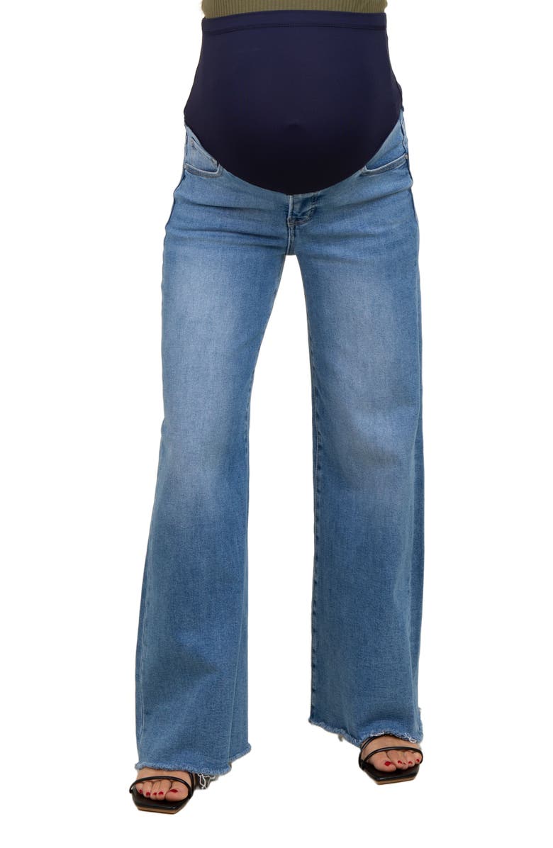 PinkBlush Raw Hem Super Wide Leg Maternity Jeans, Alternate, color, 