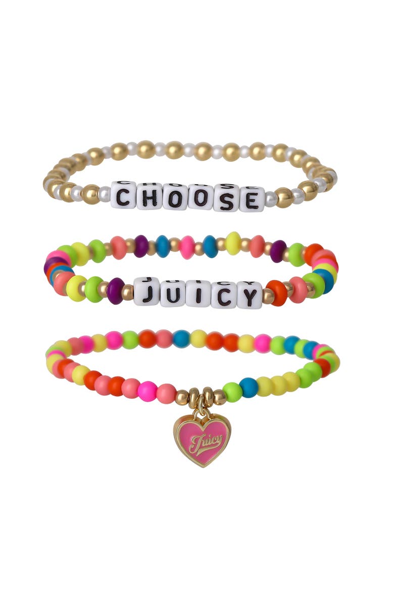 Beaded Stretch Bracelet Set, Main, color, pink, white , gold, rainbow