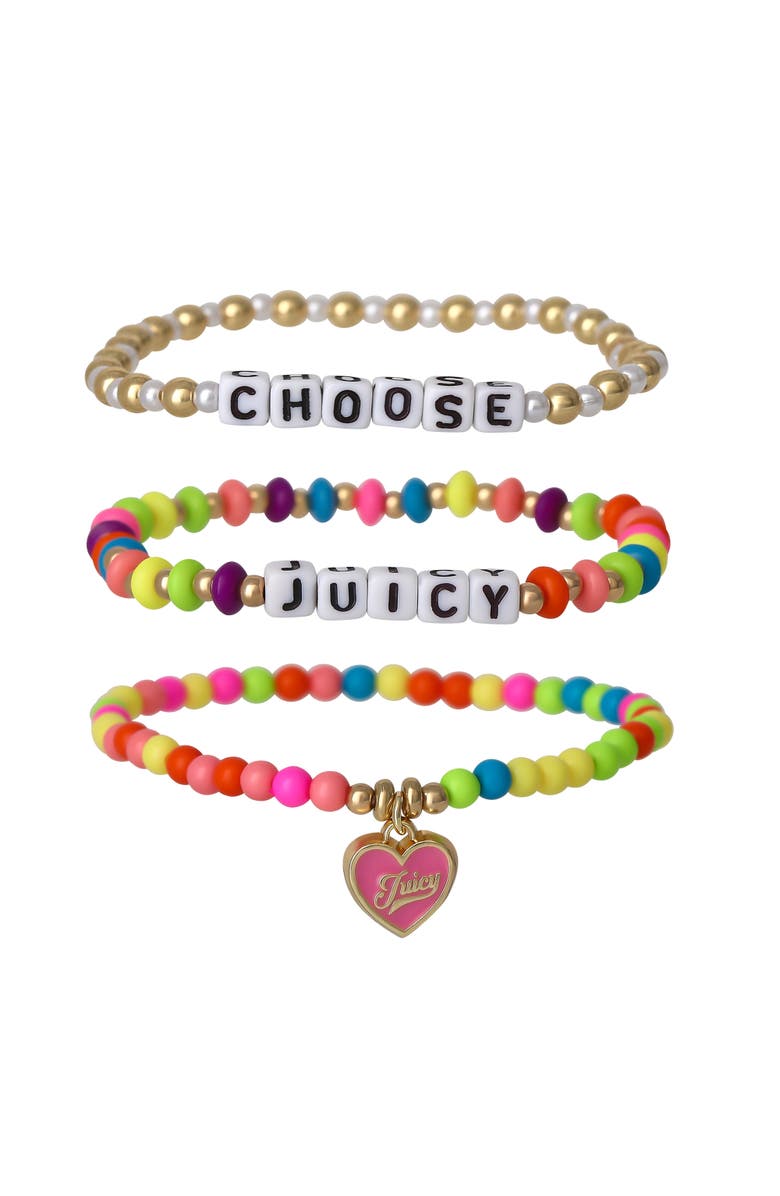 Juicy Couture Kids Beaded Stretch Bracelet Set, Main, color, Pink, White , Gold, Rainbow