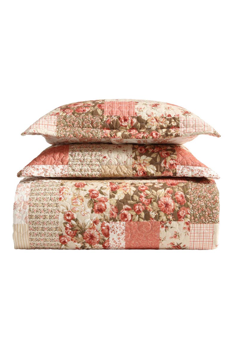 Harrietta Patchwork Cotton Quilt & Sham 3-Piece Set, Main, color, ROSEWOOD/ GOLD