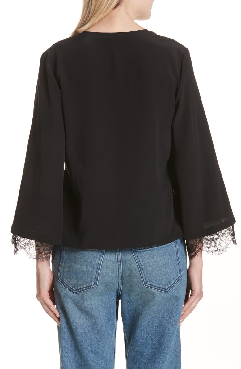 A.L.C. Riona Lace Trim Silk Wrap Blouse, Alternate, color,