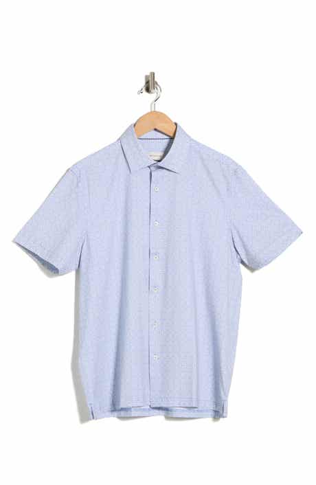 Bugatchi Geometric Print Stretch Cotton Short Sleeve Button-Up Shirt