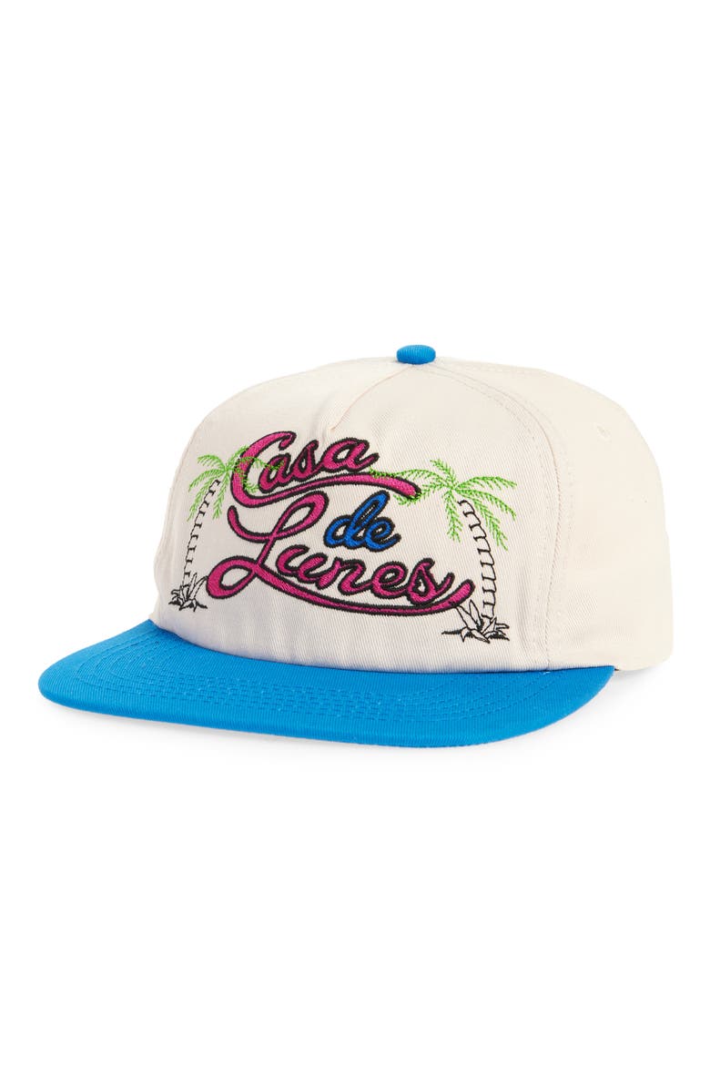 Lunes Adjustable Hat, Main, color, ANTIQUE WHITE/ BLUE