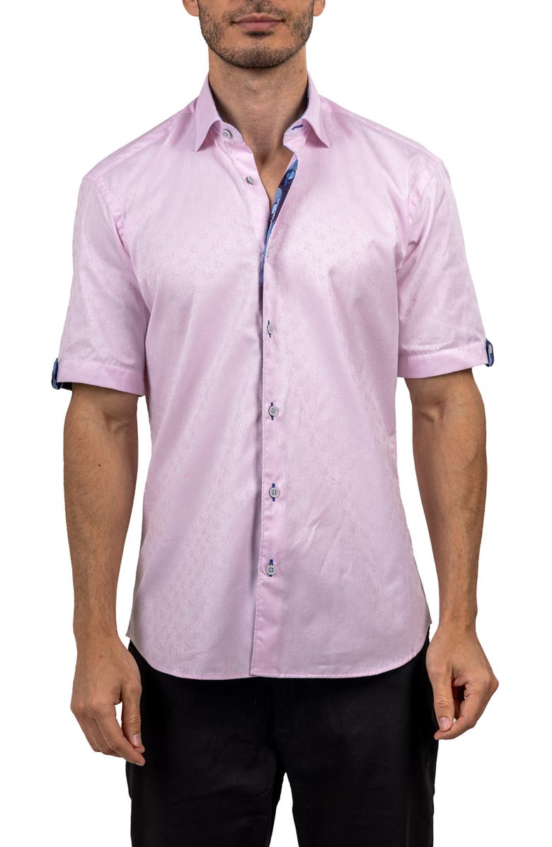 Maceoo Galileo Ascension 0077 Contemporary Fit Short Sleeve Button-Up Shirt, Main, color, Pink