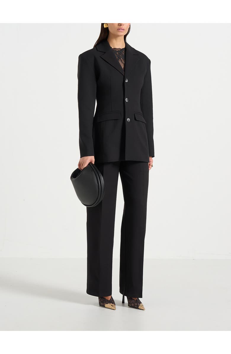 Manière De Voir Claire Wide Shoulder Cinch Waist Blazer, Main, color, Black