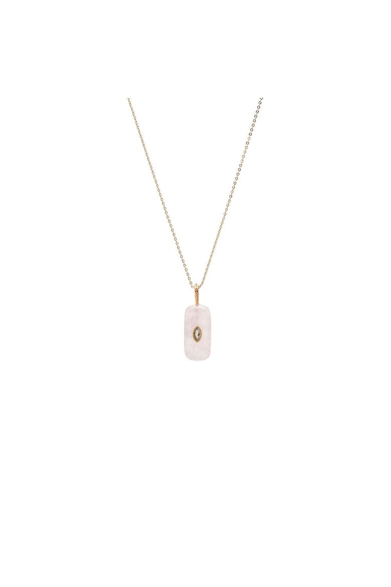 CZ Marquise Bezeled Natural Stone Pendant Necklace, Main, color, Rose Quartz