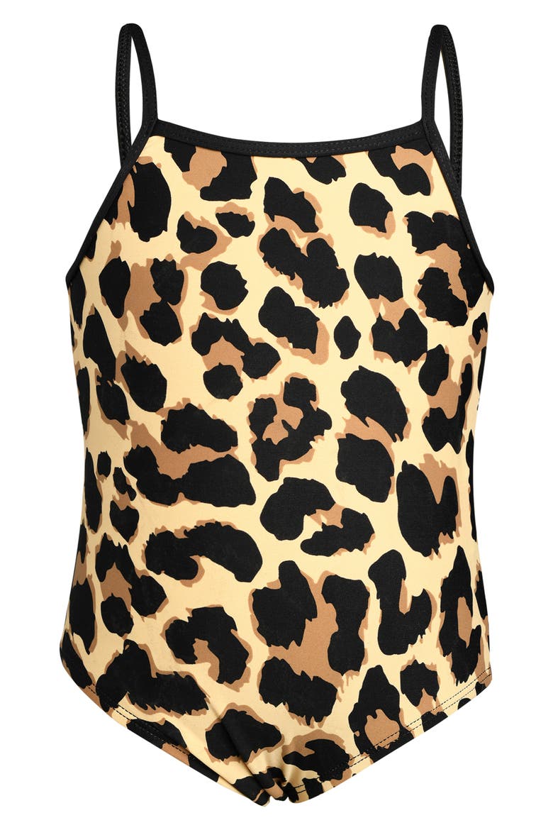 Kids' Running Wild Leopard Print One-Piece Swimsuit, Main, color, TAN