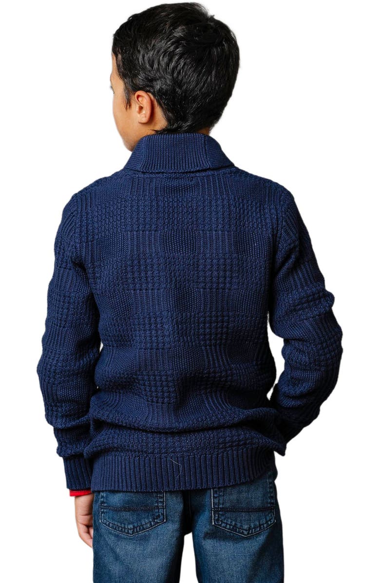 Hope & Henry Boys' Organic Textured Shawl Collar Sweater, Kids, Alternate, color, Navy Glen Plaid Texture