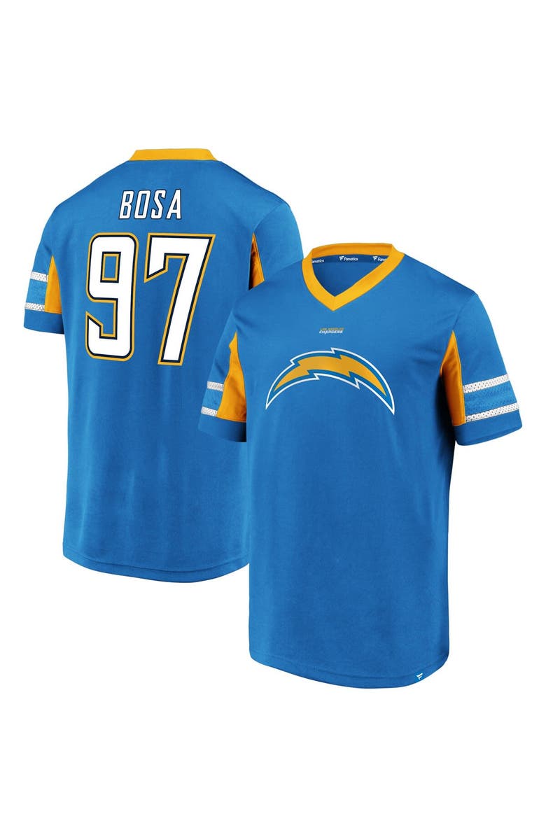 FANATICS Men's Fanatics Branded Joey Bosa Powder Blue Los Angeles Chargers Hashmark Player Name & Number V-Neck Top, Alternate, color,