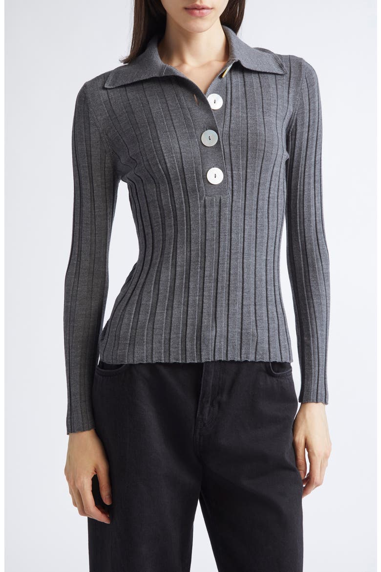 Sugarman Rib Wool Polo Sweater, Main, color, ANTHRACITE
