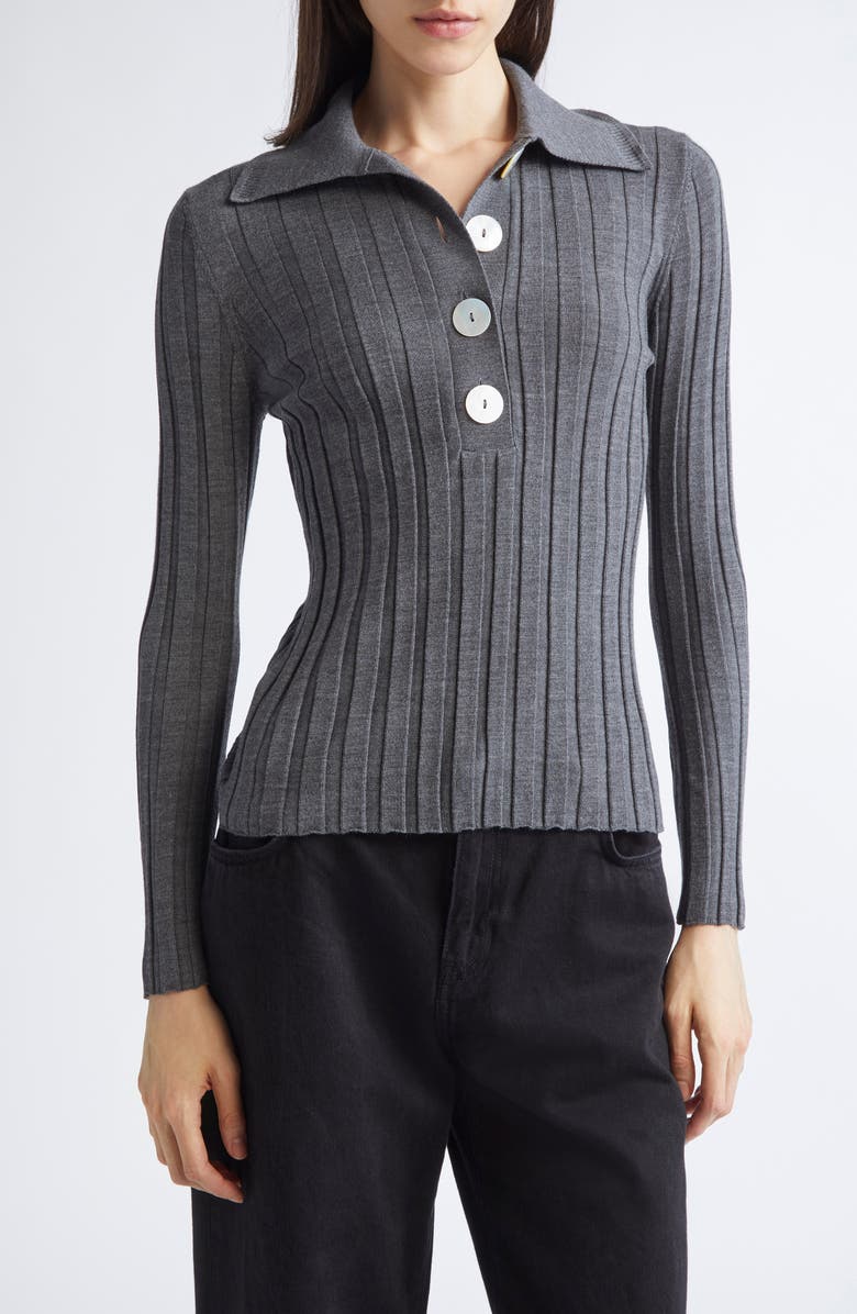 NACKIYÈ Sugarman Rib Wool Polo Sweater, Main, color, Anthracite