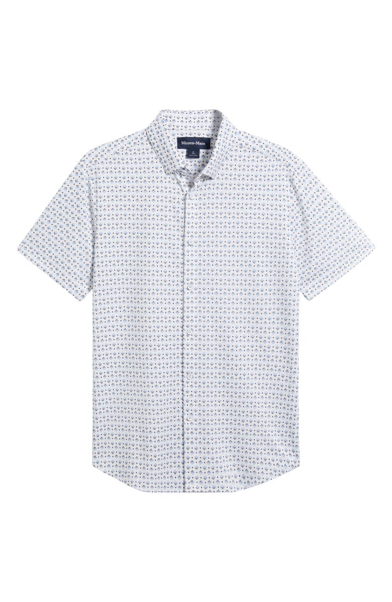Mizzen+Main Halyard Trim Fit Geo Print Short Sleeve Button-Up Shirt, Alternate, color, Navy Layered Diamond