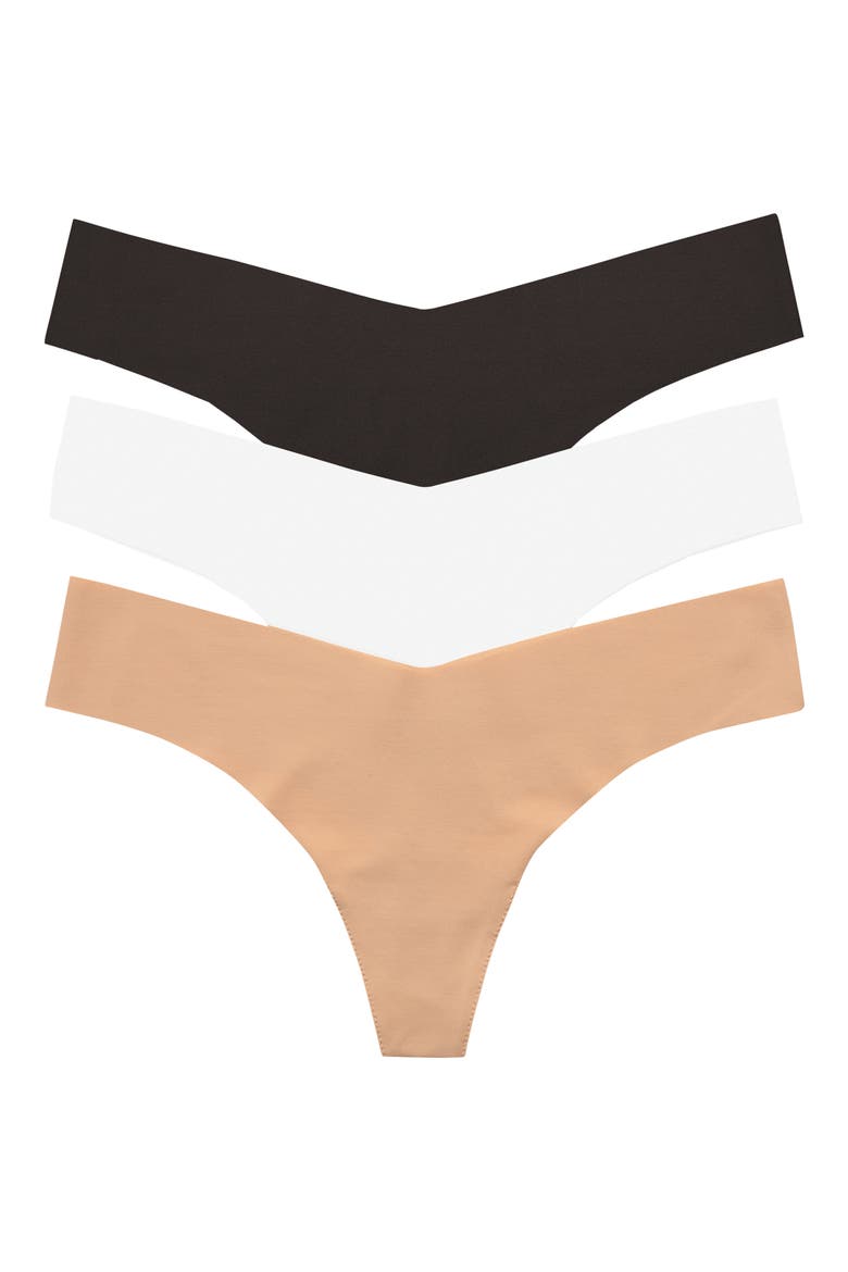 Classic Solid Thong 3-Pack, Main, color, BEIGE/ WHITE/ BLACK