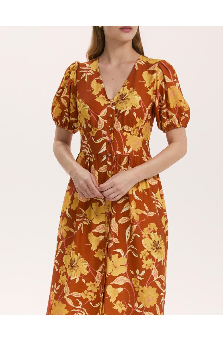 Finery London Addison Floral Crepe Midi Dress, Alternate, color, Brown Floral