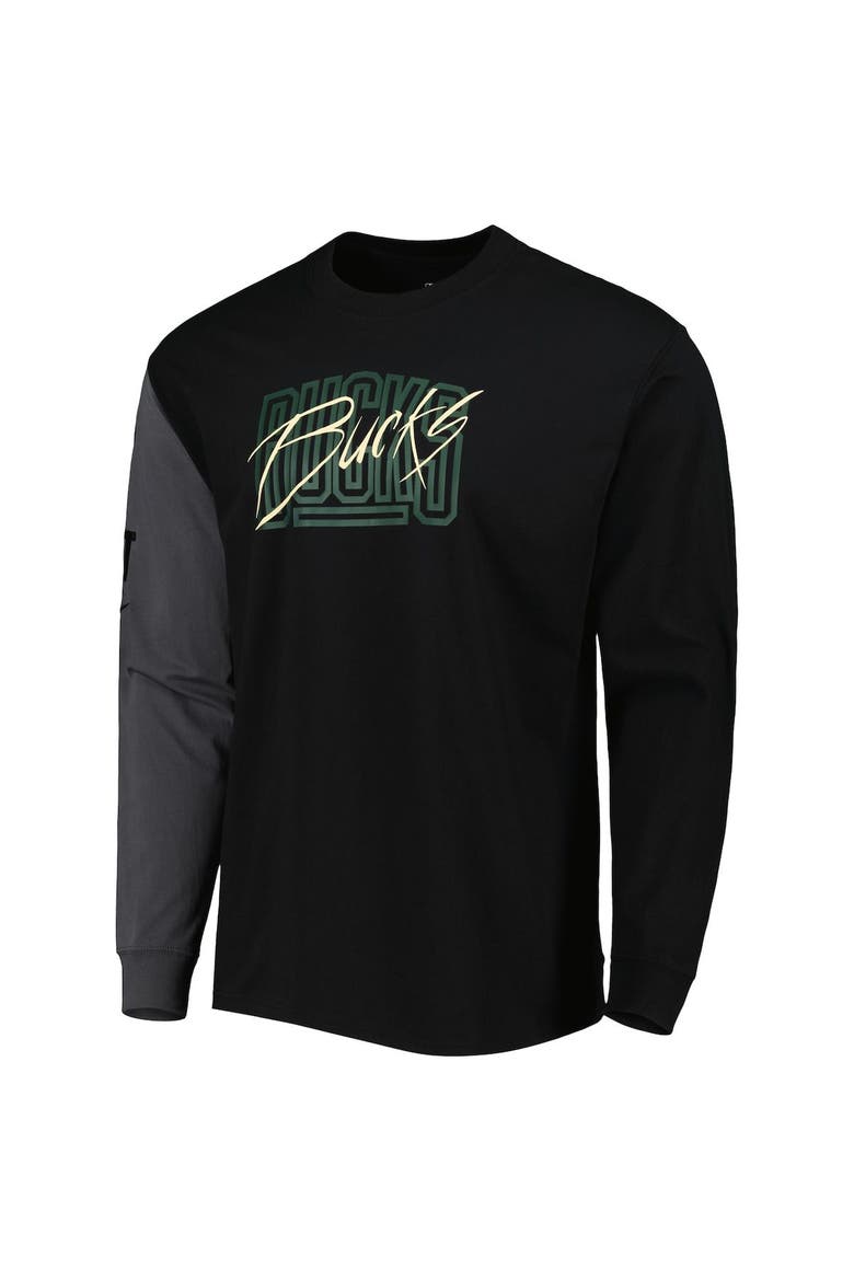 Men's Nike Black Milwaukee Bucks Courtside Versus Flight MAX90 Long Sleeve T-Shirt, Alternate, color, Black