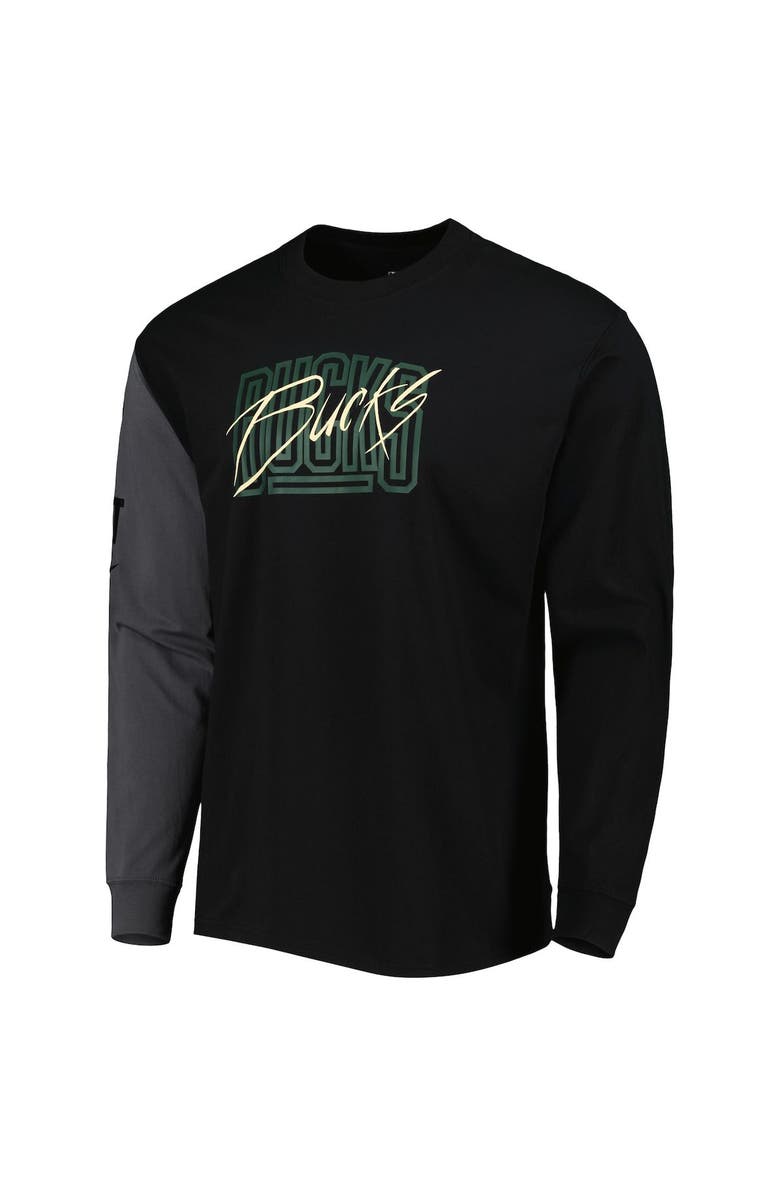 Nike Men's Nike Black Milwaukee Bucks Courtside Versus Flight MAX90 Long Sleeve T-Shirt, Alternate, color, Black