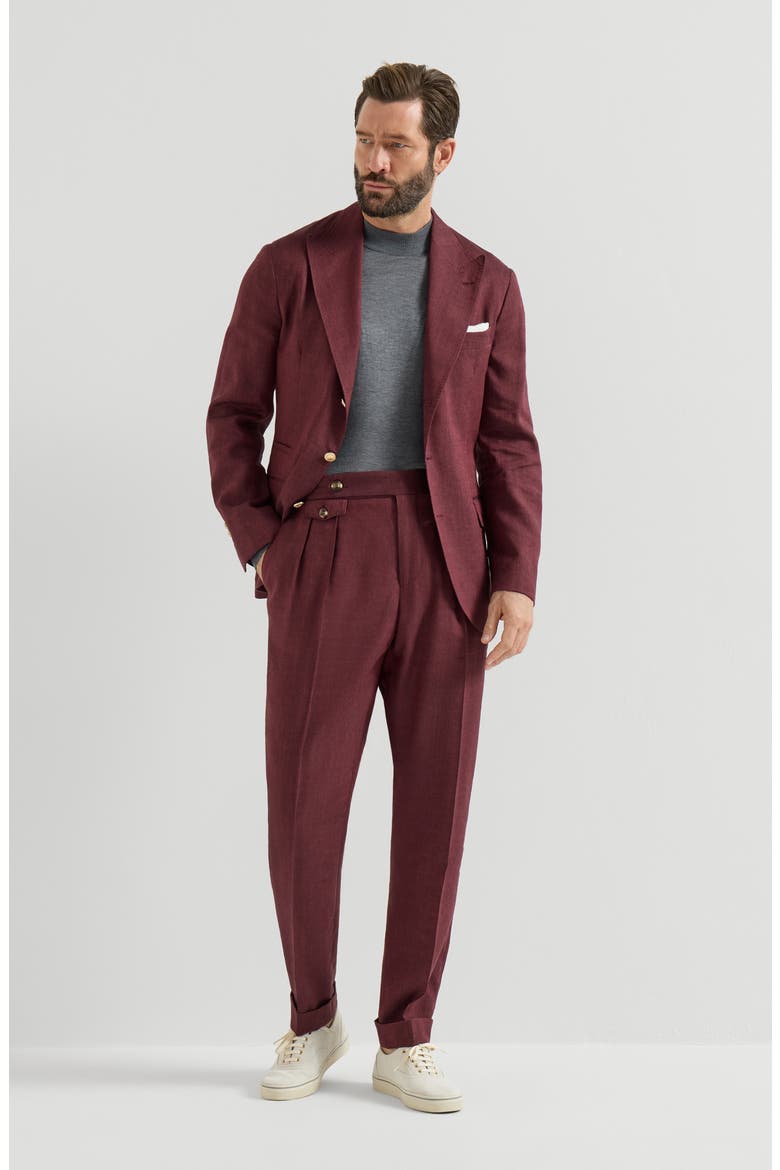 Linen and virgin wool trousers, Alternate, color, Cherry