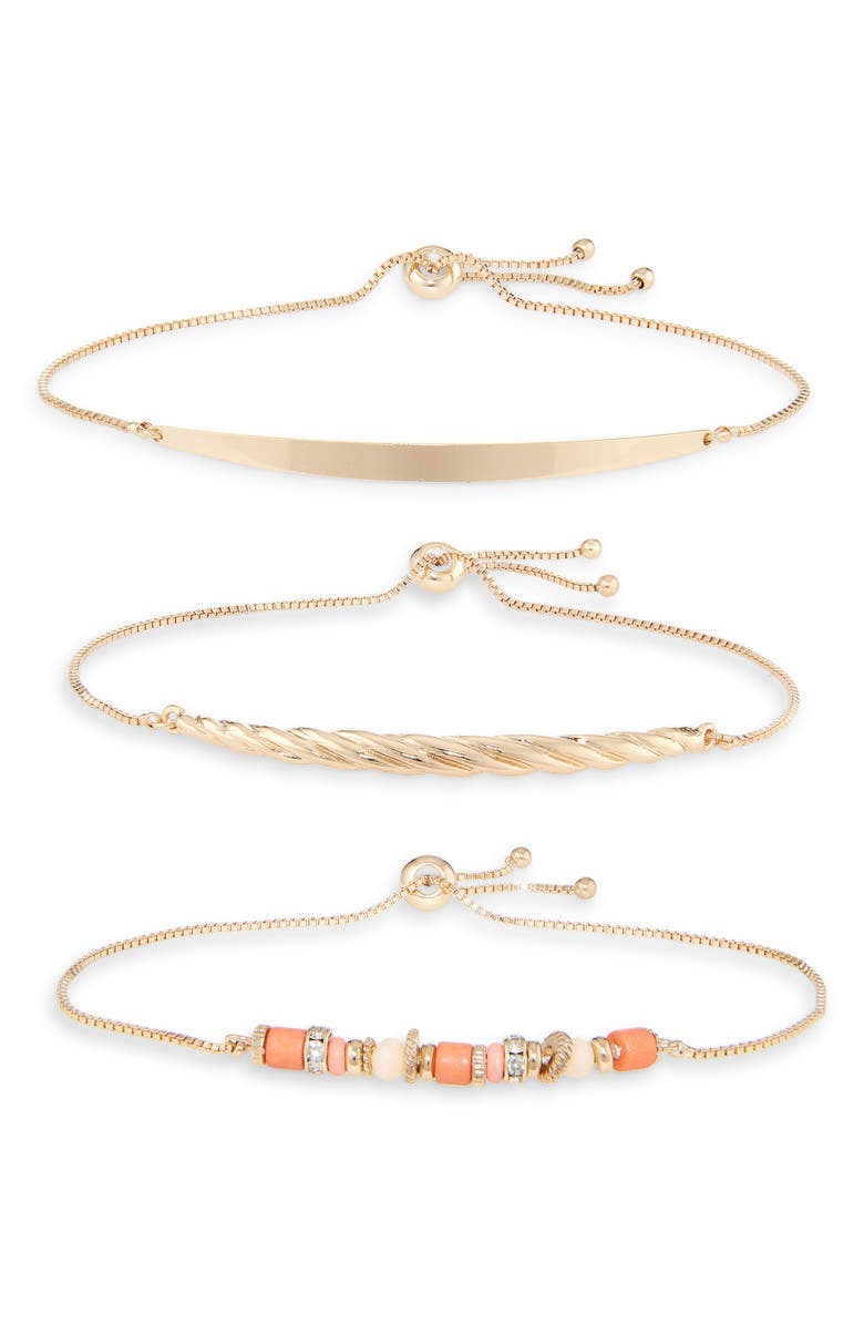 NORDSTROM RACK Slider Chain Bracelet, Main, color, Coral Multi- Gold