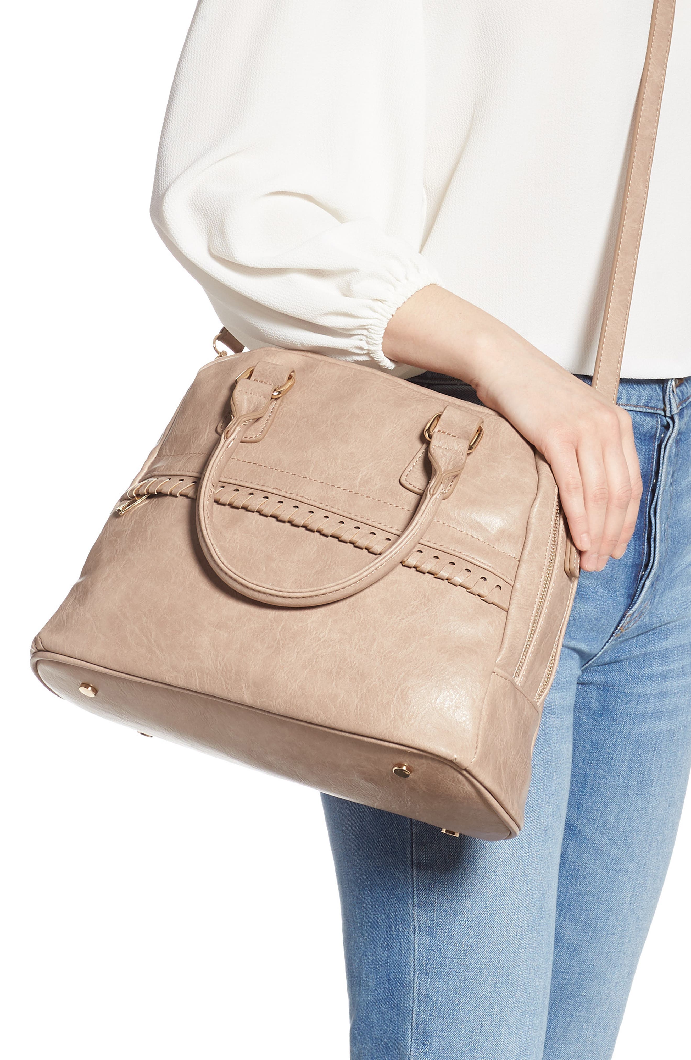 Sole Society Vulin Whipstitch Faux Leather Satchel, Alternate, color, 