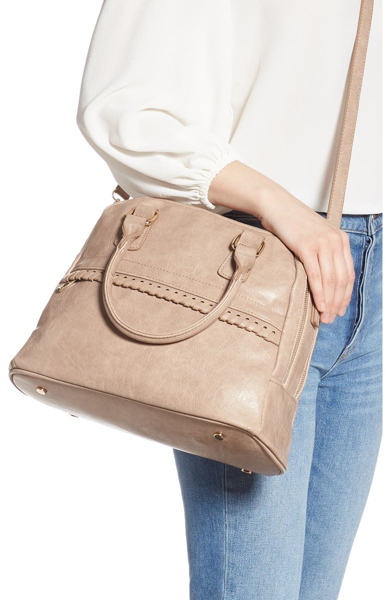 Sole Society Vulin Whipstitch Faux Leather Satchel, Alternate, color,