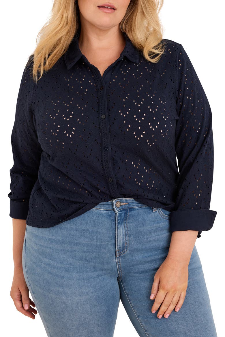 Eyelet Poplin Shirt, Main, color, DARK INDIGO